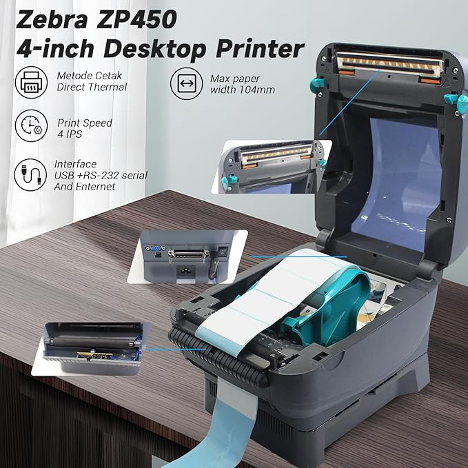 New Zebra ZP450 Direct Thermal Label ZP 450 Barcode Printer | USB, Serial, and Parallel Connectivity 203 DPI Resolution - 1 Year Warranty