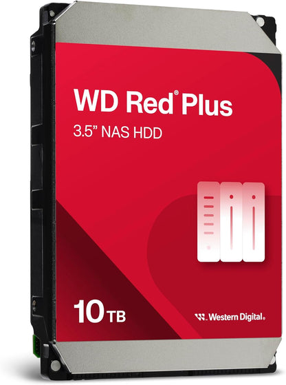 Western Digital 10TB WD Red Plus NAS Internal Hard Drive HDD - 7200 RPM, SATA 6 GB/s, CMR, 512 MB Cache, 3.5" - WD100EFGX